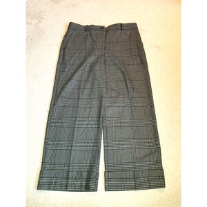 NWT Womens Pants-ANN TAYLOR LOFT-grey/black plaid stretch "Curvy" wide leg-14
